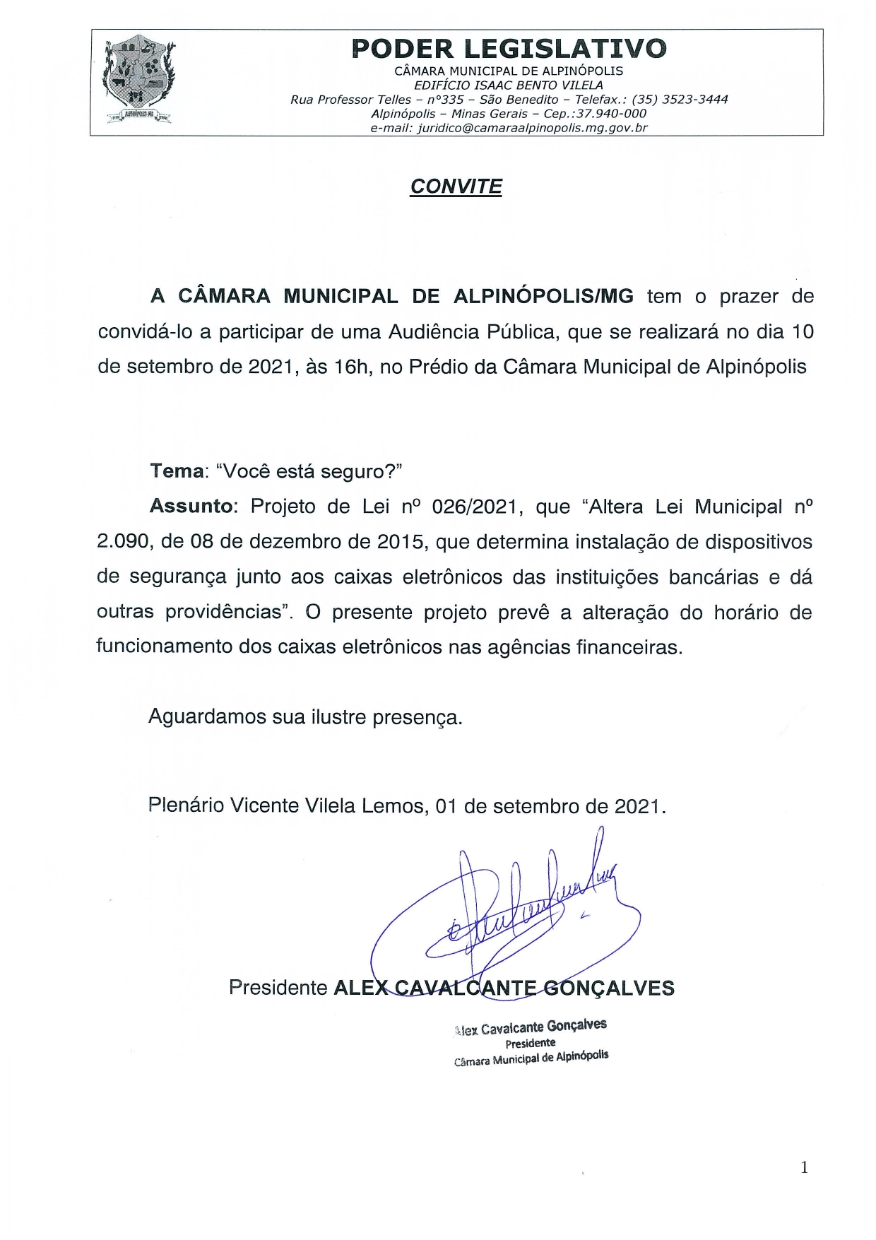 Audiência Publica - Projeto de lei para alteração do horário de funcionamento dos caixas eletrônicos.